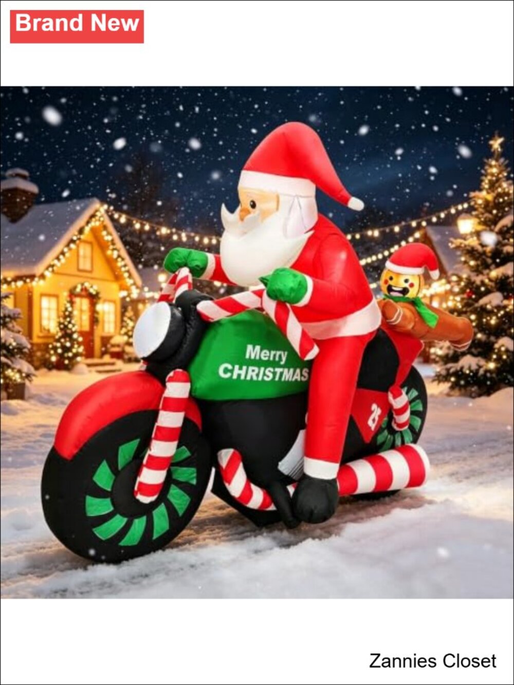 🎄 7FT Christmas Inflatable Santa Riding Motorcycle Gingerbread Man Lighted - Picture 1 of 6